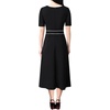 image:imageVFSHOW Womens Work Business Casual Church Pockets Belted ALine Midi Dress  Elegant Patchwork Office Spring Summer Pleated Fit and Flare MidCalf DressesBlack With White Piping