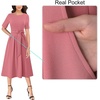 image:imageVFSHOW Womens Work Business Casual Church Pockets Belted ALine Midi Dress  Elegant Patchwork Office Spring Summer Pleated Fit and Flare MidCalf DressesPink