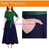 image:imageVFSHOW Womens Work Business Casual Church Pockets Belted ALine Midi Dress  Elegant Patchwork Office Spring Summer Pleated Fit and Flare MidCalf DressesGreen and Navy Blue