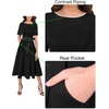 image:imageVFSHOW Womens Work Business Casual Church Pockets Belted ALine Midi Dress  Elegant Patchwork Office Spring Summer Pleated Fit and Flare MidCalf DressesBlack With White Piping