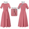 image:imageVFSHOW Womens Work Business Casual Church Pockets Belted ALine Midi Dress  Elegant Patchwork Office Spring Summer Pleated Fit and Flare MidCalf DressesPink