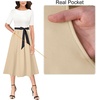 image:imageVFSHOW Womens Work Business Casual Church Pockets Belted ALine Midi Dress  Elegant Patchwork Office Spring Summer Pleated Fit and Flare MidCalf DressesOff Whiteblackapricot