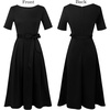 image:imageVFSHOW Womens Work Business Casual Church Pockets Belted ALine Midi Dress  Elegant Patchwork Office Spring Summer Pleated Fit and Flare MidCalf DressesBlack