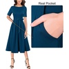 image:imageVFSHOW Womens Work Business Casual Church Pockets Belted ALine Midi Dress  Elegant Patchwork Office Spring Summer Pleated Fit and Flare MidCalf DressesPeacock Blue