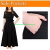 image:imageVFSHOW Womens Work Business Casual Church Pockets Belted ALine Midi Dress  Elegant Patchwork Office Spring Summer Pleated Fit and Flare MidCalf DressesBlack