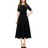image:imageVFSHOW Womens Work Business Casual Church Pockets Belted ALine Midi Dress  Elegant Patchwork Office Spring Summer Pleated Fit and Flare MidCalf DressesBlack