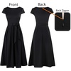 image:imageVFSHOW Womens Work Business Casual Church Pockets Belted ALine Midi Dress  Elegant Patchwork Office Spring Summer Pleated Fit and Flare MidCalf DressesBlackb