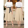 image:imageVFSHOW Womens Work Business Casual Church Pockets Belted ALine Midi Dress  Elegant Patchwork Office Spring Summer Pleated Fit and Flare MidCalf DressesOff Whiteblackapricot