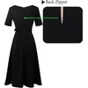 image:imageVFSHOW Womens Work Business Casual Church Pockets Belted ALine Midi Dress  Elegant Patchwork Office Spring Summer Pleated Fit and Flare MidCalf DressesBlack