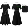image:imageVFSHOW Womens Work Business Casual Church Pockets Belted ALine Midi Dress  Elegant Patchwork Office Spring Summer Pleated Fit and Flare MidCalf DressesBlack With White Piping
