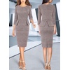image:imageVFSHOW Womens Work Business Office Front Zipper Peplum Church Sheath Dress  34 Sleeves Elegant Spring Fall Church Funeral Slimming Fitted Bodycon DressPink Plaid Tweed