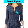 image:imageVFSHOW Womens Work Business Office Front Zipper Peplum Church Sheath Dress  34 Sleeves Elegant Spring Fall Church Funeral Slimming Fitted Bodycon DressDark Blue Tweed