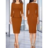 image:imageVFSHOW Womens Work Business Office Front Zipper Peplum Church Sheath Dress  34 Sleeves Elegant Spring Fall Church Funeral Slimming Fitted Bodycon DressRust Orange