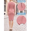 image:imageVFSHOW Womens Work Business Office Front Zipper Peplum Church Sheath Dress  34 Sleeves Elegant Spring Fall Church Funeral Slimming Fitted Bodycon DressBlush Pink