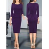 image:imageVFSHOW Womens Work Business Office Front Zipper Peplum Church Sheath Dress  34 Sleeves Elegant Spring Fall Church Funeral Slimming Fitted Bodycon DressPurple