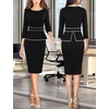 image:imageVFSHOW Womens Work Business Office Front Zipper Peplum Church Sheath Dress  34 Sleeves Elegant Spring Fall Church Funeral Slimming Fitted Bodycon DressBlack  White Piping