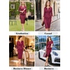 image:imageVFSHOW Womens Work Business Office Front Zipper Peplum Church Sheath Dress  34 Sleeves Elegant Spring Fall Church Funeral Slimming Fitted Bodycon DressDark Red Suede