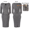 image:imageVFSHOW Womens Work Business Office Front Zipper Peplum Church Sheath Dress  34 Sleeves Elegant Spring Fall Church Funeral Slimming Fitted Bodycon DressBlack Tweed