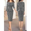 image:imageVFSHOW Womens Work Business Office Front Zipper Peplum Church Sheath Dress  34 Sleeves Elegant Spring Fall Church Funeral Slimming Fitted Bodycon DressBlack and White Tweed