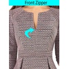 image:imageVFSHOW Womens Work Business Office Front Zipper Peplum Church Sheath Dress  34 Sleeves Elegant Spring Fall Church Funeral Slimming Fitted Bodycon DressPink Plaid Tweed