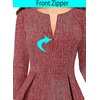 image:imageVFSHOW Womens Work Business Office Front Zipper Peplum Church Sheath Dress  34 Sleeves Elegant Spring Fall Church Funeral Slimming Fitted Bodycon DressRed Tweed