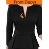 image:imageVFSHOW Womens Work Business Office Front Zipper Peplum Church Sheath Dress  34 Sleeves Elegant Spring Fall Church Funeral Slimming Fitted Bodycon DressBlack
