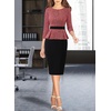 image:imageVFSHOW Womens Work Business Office Front Zipper Peplum Church Sheath Dress  34 Sleeves Elegant Spring Fall Church Funeral Slimming Fitted Bodycon DressRed Tweedblack