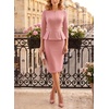 image:imageVFSHOW Womens Work Business Office Front Zipper Peplum Church Sheath Dress  34 Sleeves Elegant Spring Fall Church Funeral Slimming Fitted Bodycon DressBlush Pink