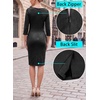 image:imageVFSHOW Womens Work Business Office Zipper Up Slim Bodycon Sheath Dress  34 Sleeve Crew Neck Front Zipper Crisscross Waist Church Spring Fall Pencil DressBlack Suede