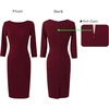 image:imageVFSHOW Womens Work Business Office Zipper Up Slim Bodycon Sheath Dress  34 Sleeve Crew Neck Front Zipper Crisscross Waist Church Spring Fall Pencil DressDark Red