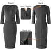 image:imageVFSHOW Womens Work Business Office Zipper Up Slim Bodycon Sheath Dress  34 Sleeve Crew Neck Front Zipper Crisscross Waist Church Spring Fall Pencil DressGrey