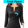 image:imageVFSHOW Womens Work Business Office Zipper Up Slim Bodycon Sheath Dress  34 Sleeve Crew Neck Front Zipper Crisscross Waist Church Spring Fall Pencil DressBlack Suede
