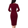 image:imageVFSHOW Womens Work Business Office Zipper Up Slim Bodycon Sheath Dress  34 Sleeve Crew Neck Front Zipper Crisscross Waist Church Spring Fall Pencil DressDark Red