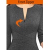 image:imageVFSHOW Womens Work Business Office Zipper Up Slim Bodycon Sheath Dress  34 Sleeve Crew Neck Front Zipper Crisscross Waist Church Spring Fall Pencil DressGrey