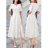 image:imageVFSHOW Womens Work Office Business Church Cocktail Pocket A Line Midi Dress  Pleated Notch V Neck Buttons Front Split Professional Slim Fit and Flare MidCalf DressOffwhite