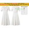 image:imageVFSHOW Womens Work Office Business Church Cocktail Pocket A Line Midi Dress  Pleated Notch V Neck Buttons Front Split Professional Slim Fit and Flare MidCalf DressOffwhite