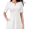 image:imageVFSHOW Womens Work Office Business Church Cocktail Pocket A Line Midi Dress  Pleated Notch V Neck Buttons Front Split Professional Slim Fit and Flare MidCalf DressOffwhite