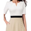 image:imageVFSHOW Womens Work Office Business Church Cocktail Pocket A Line Midi Dress  Pleated Notch V Neck Buttons Front Split Professional Slim Fit and Flare MidCalf DressOffwhiteblackbeige