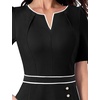 image:imageVFSHOW Womens Work Office Business Church Cocktail Pocket A Line Midi Dress  Pleated Notch V Neck Buttons Front Split Professional Slim Fit and Flare MidCalf DressBlack and White Trim