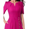 image:imageVFSHOW Womens Work Office Business Church Cocktail Pocket A Line Midi Dress  Pleated Notch V Neck Buttons Front Split Professional Slim Fit and Flare MidCalf DressHot Pink
