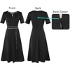 image:imageVFSHOW Womens Work Office Business Church Cocktail Pocket A Line Midi Dress  Pleated Notch V Neck Buttons Front Split Professional Slim Fit and Flare MidCalf DressBlack and White Trim