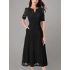 image:imageVFSHOW Womens Work Office Business Church Cocktail Pocket A Line Midi Dress  Pleated Notch V Neck Buttons Front Split Professional Slim Fit and Flare MidCalf DressBlack Floral Lace