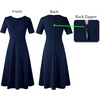 image:imageVFSHOW Womens Work Office Business Church Cocktail Pocket A Line Midi Dress  Pleated Notch V Neck Buttons Front Split Professional Slim Fit and Flare MidCalf DressNavy Blue