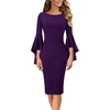image:imageVFSHOW Womens Ruffle Bell Sleeves Cocktail Wedding Guest Slim Bodycon Dress  Round Neck Knee Length Date Night Fitted SemiFormal Birthday Graduation Party Pencil Sheath DressesPurple