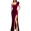image:imageVFSHOW Womens Ruffle One Shoulder Formal Prom Gala Maxi Dress Evening Gown  V Neck Bodycon Sexy High Slit Long Cocktail Wedding Guest Dresses Party BridesmaidFuchsia Velvet
