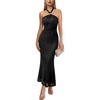 image:imageVFSHOW Womens Sexy Halter Neck Cocktail Wedding Guest Bodycon Maxi Dress  Ruched Crisscross Waist Flattering Mesh Long Evening Party Dresses Semi Formal Bridal Shower BirthdayBlack
