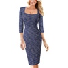image:imageVFSHOW Womens Vintage Square Neck Work Office Business Casual Bodycon Dress  34 Sleeve Elegant Cocktail Party Professional Career Funeral Slim Church Pencil Sheath DressesBlue Tweed