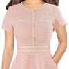 image:imageVFSHOW Womens Buttons Pockets Work Office Business Casual ALine DressesPink Tweed With Beige Tweed Trim