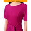 image:imageVFSHOW Womens Front Zipper Tie Waist Bow Work Business Office Pencil DressHot Pink