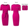 image:imageVFSHOW Womens Front Zipper Tie Waist Bow Work Business Office Pencil DressHot Pink and Black Piping